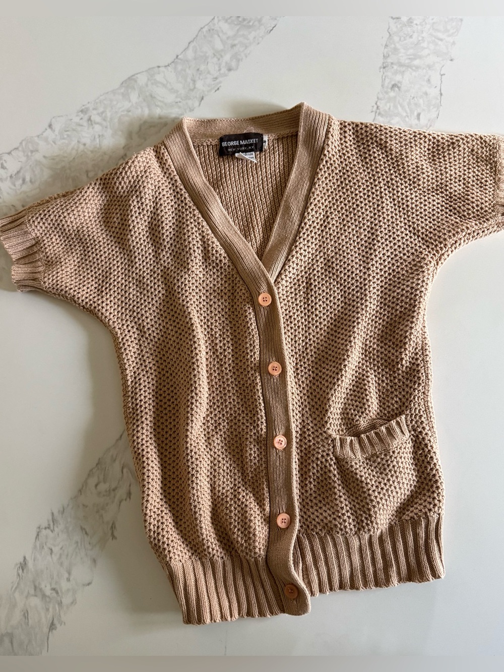 Vintage 100% cotton Beige Open-Knit Button-Front Women's Cardigan